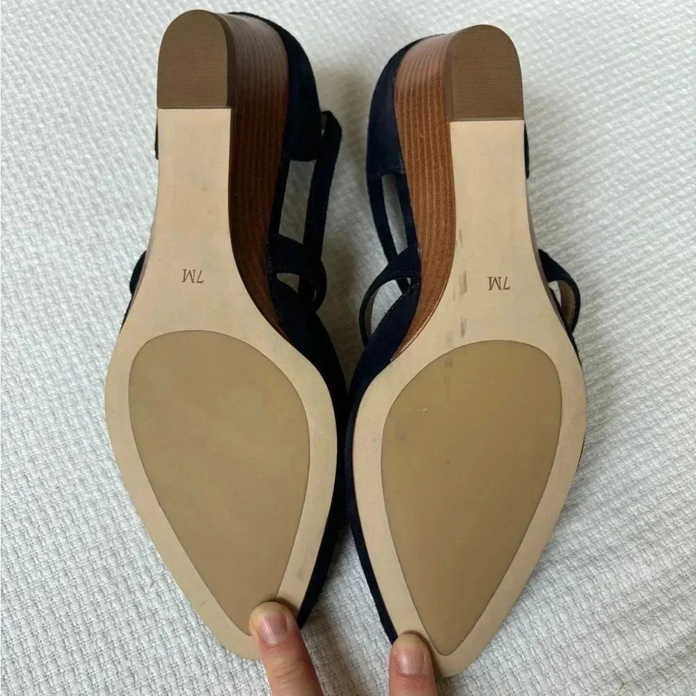 Talbots Wedges Size 7 Navy Laney Crisscross Suede Preppy Career City Timeless - Picture 9 of 9
